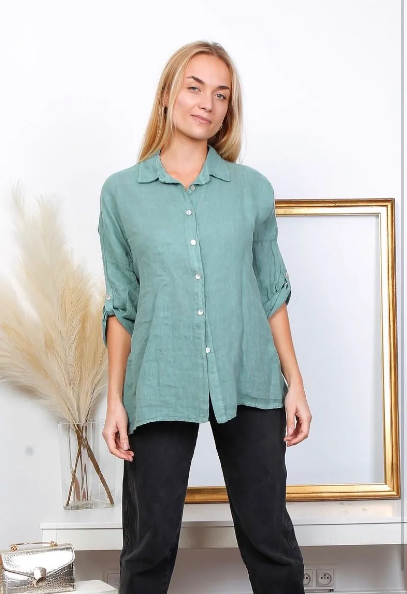 20090 100% Linen Top Solid,Women Wear