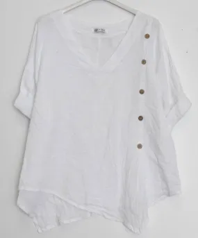 2388L Asymmetric Button Linen Top,Women Wear