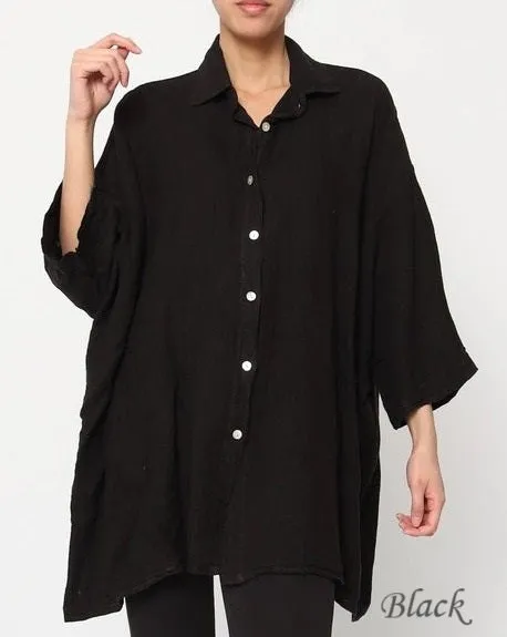 2858 Button Up Top - 100% Linen,Women Wear