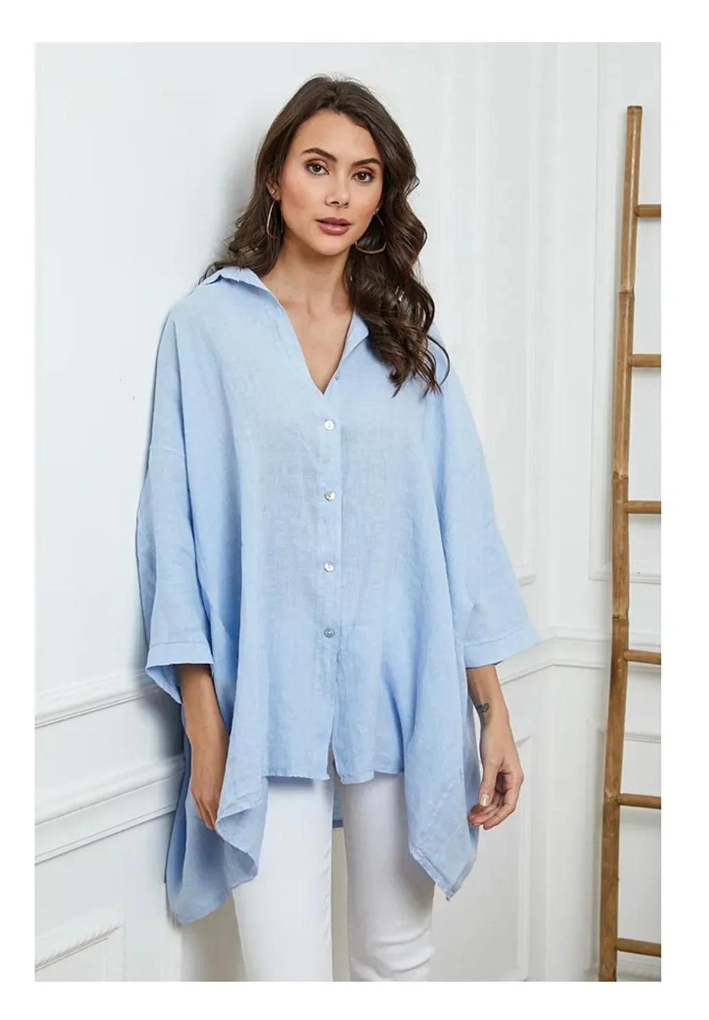 2858 Button Up Top - 100% Linen,Women Wear