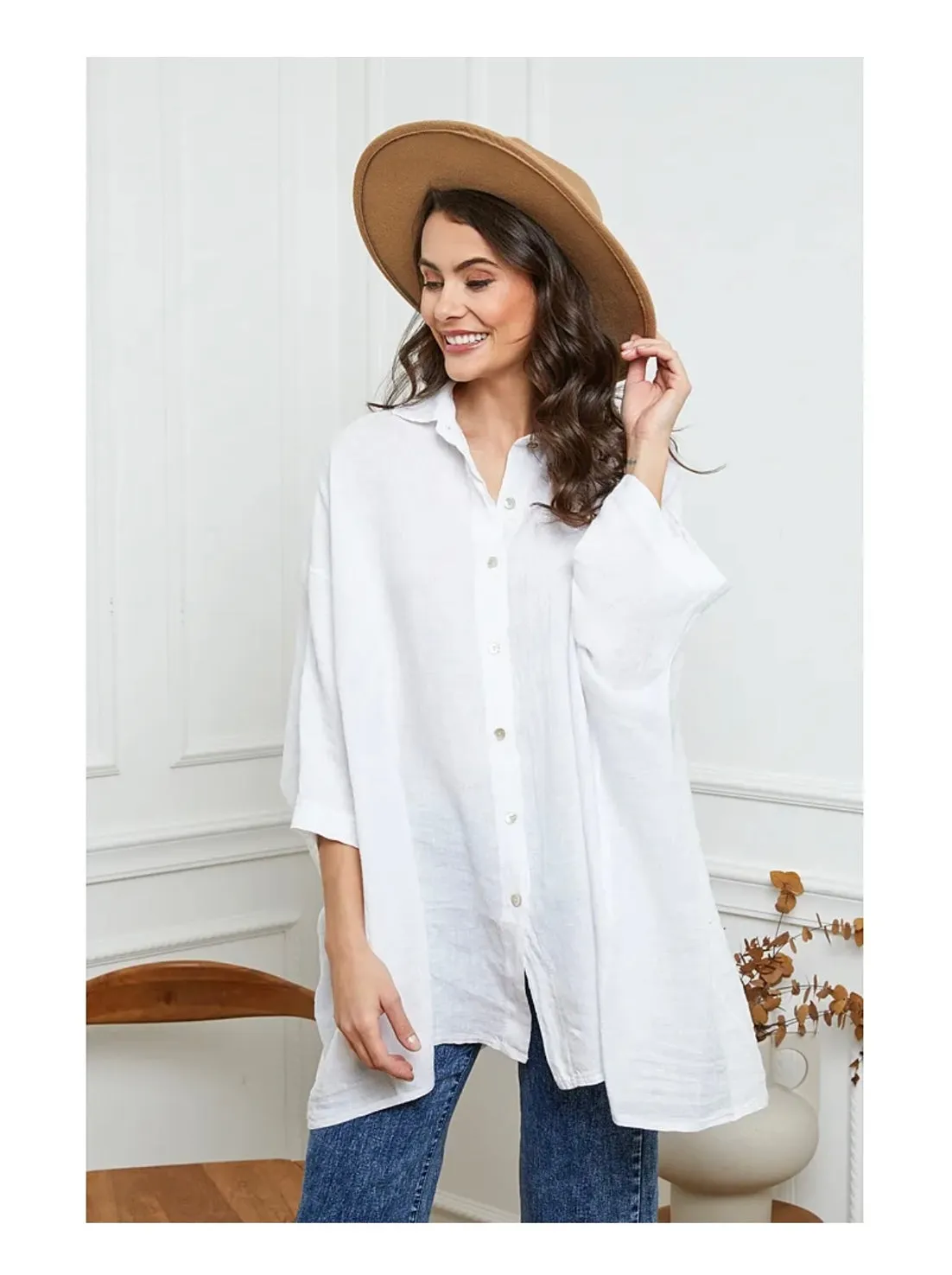 2858 Button Up Top - 100% Linen,Women Wear
