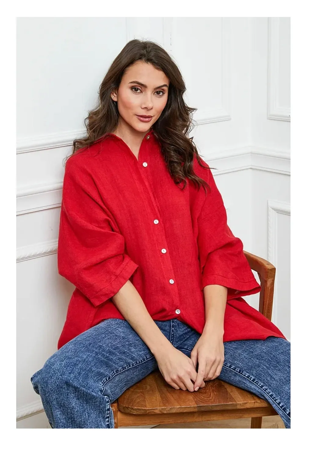2858 Button Up Top - 100% Linen,Women Wear