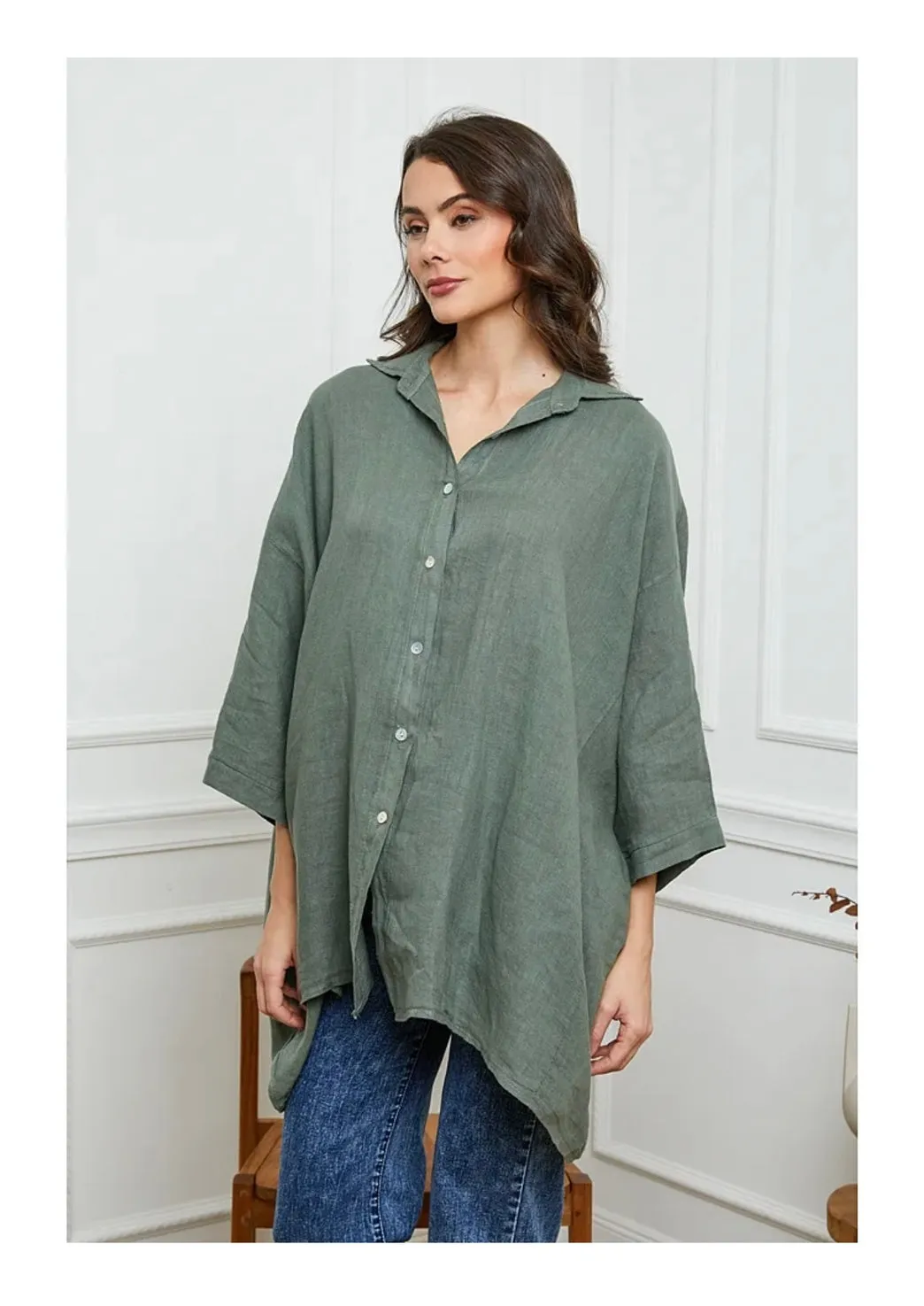 2858 Button Up Top - 100% Linen,Women Wear
