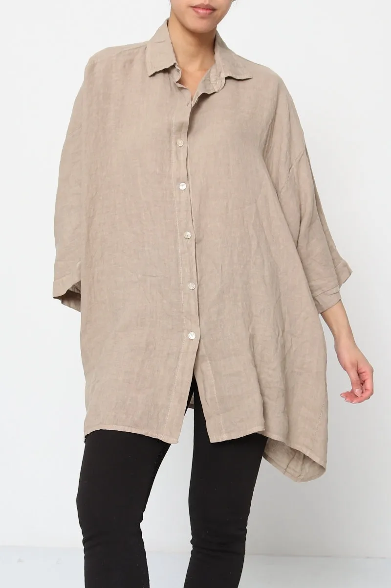 2858 Button Up Top - 100% Linen,Women Wear