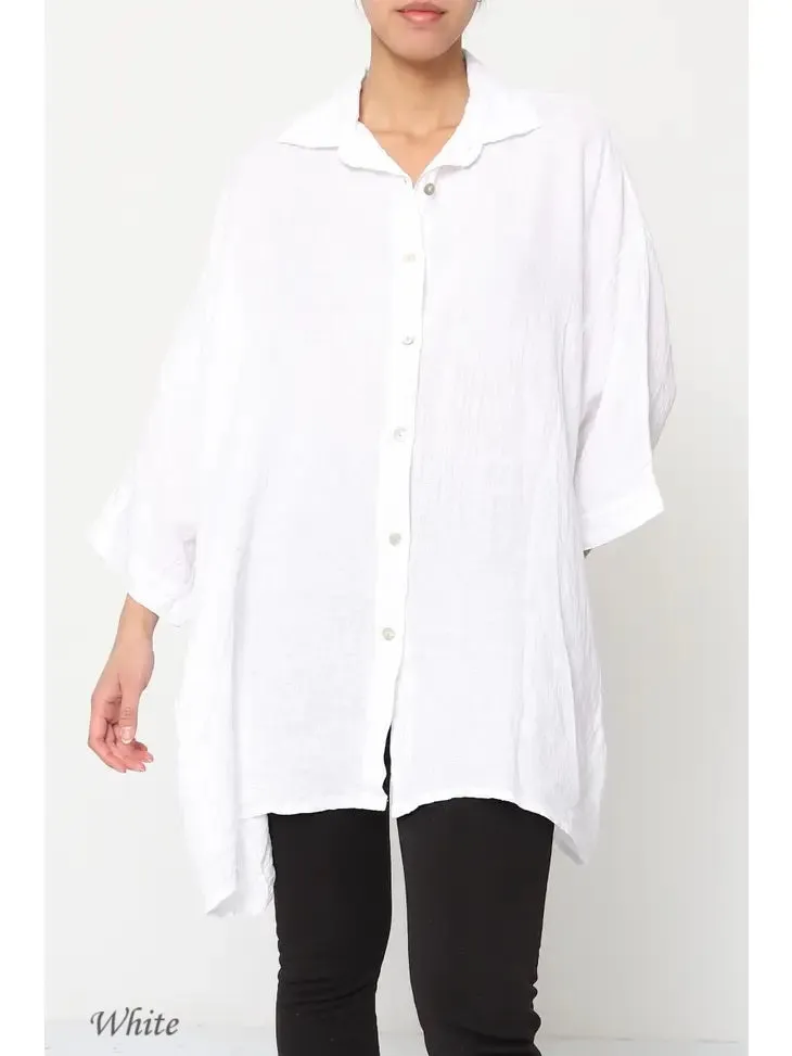 2858 Button Up Top - 100% Linen,Women Wear