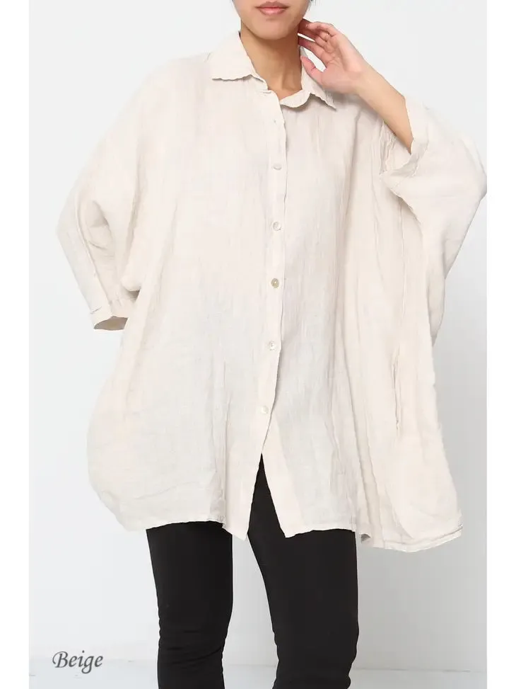 2858 Button Up Top - 100% Linen,Women Wear