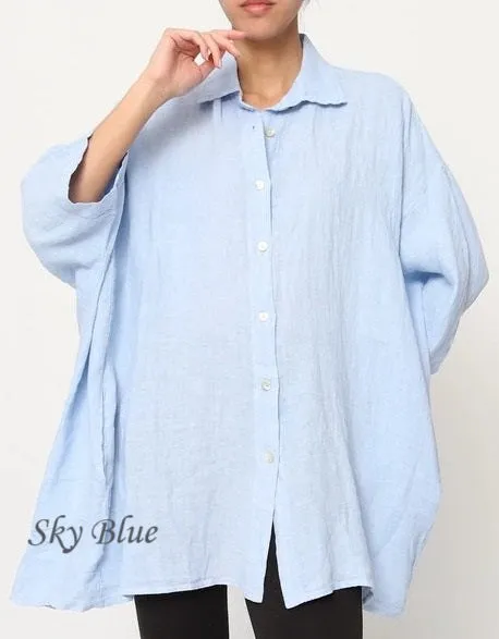 2858 Button Up Top - 100% Linen,Women Wear