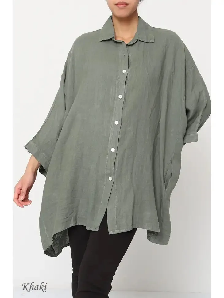 2858 Button Up Top - 100% Linen,Women Wear