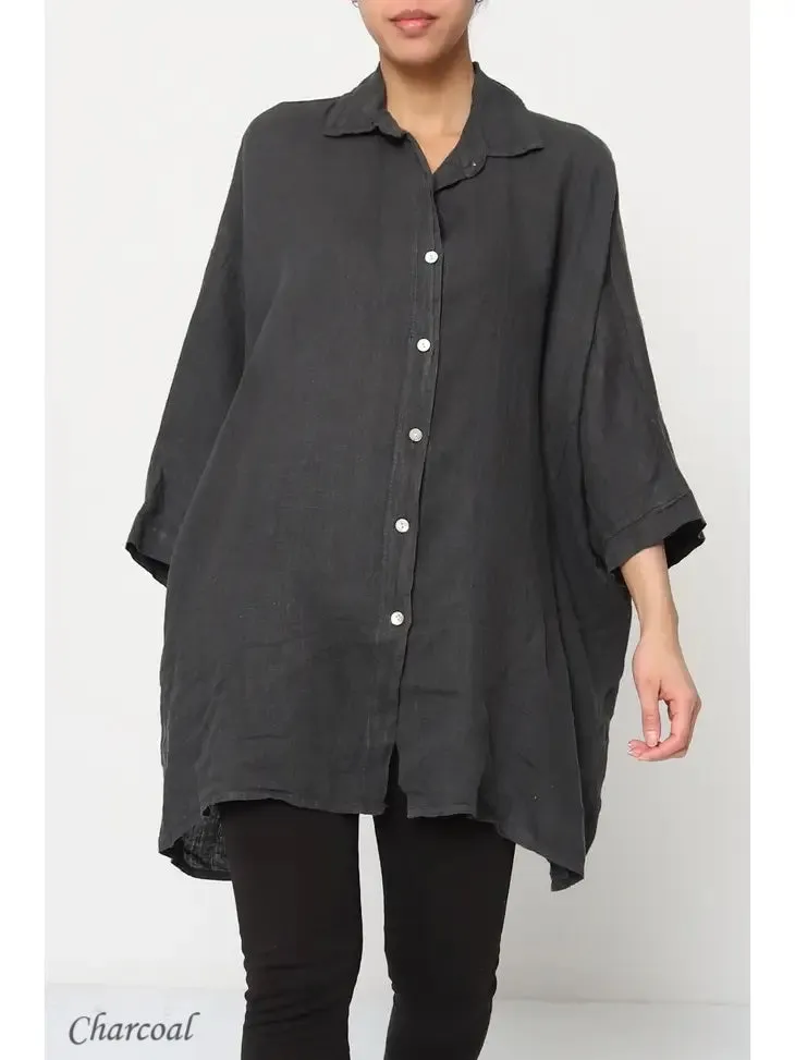 2858 Button Up Top - 100% Linen,Women Wear