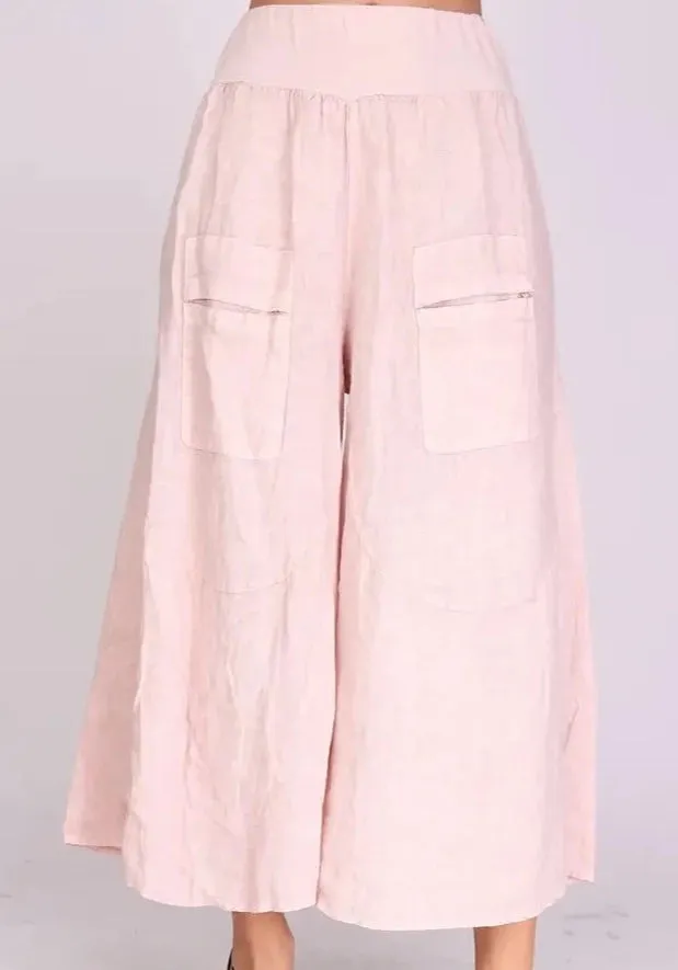 30235 Wide Palazzo Pant in 100% Linen,Women Wear