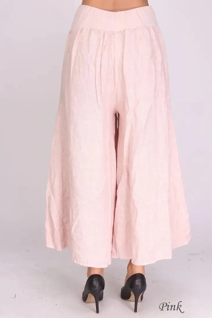 30235 Wide Palazzo Pant in 100% Linen,Women Wear