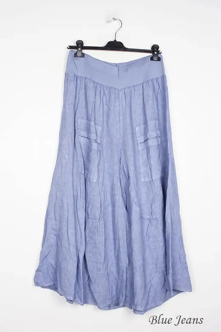 30235 Wide Palazzo Pant in 100% Linen,Women Wear