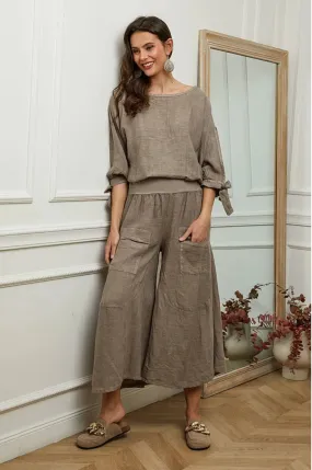 30235 Wide Palazzo Pant in 100% Linen,Women Wear