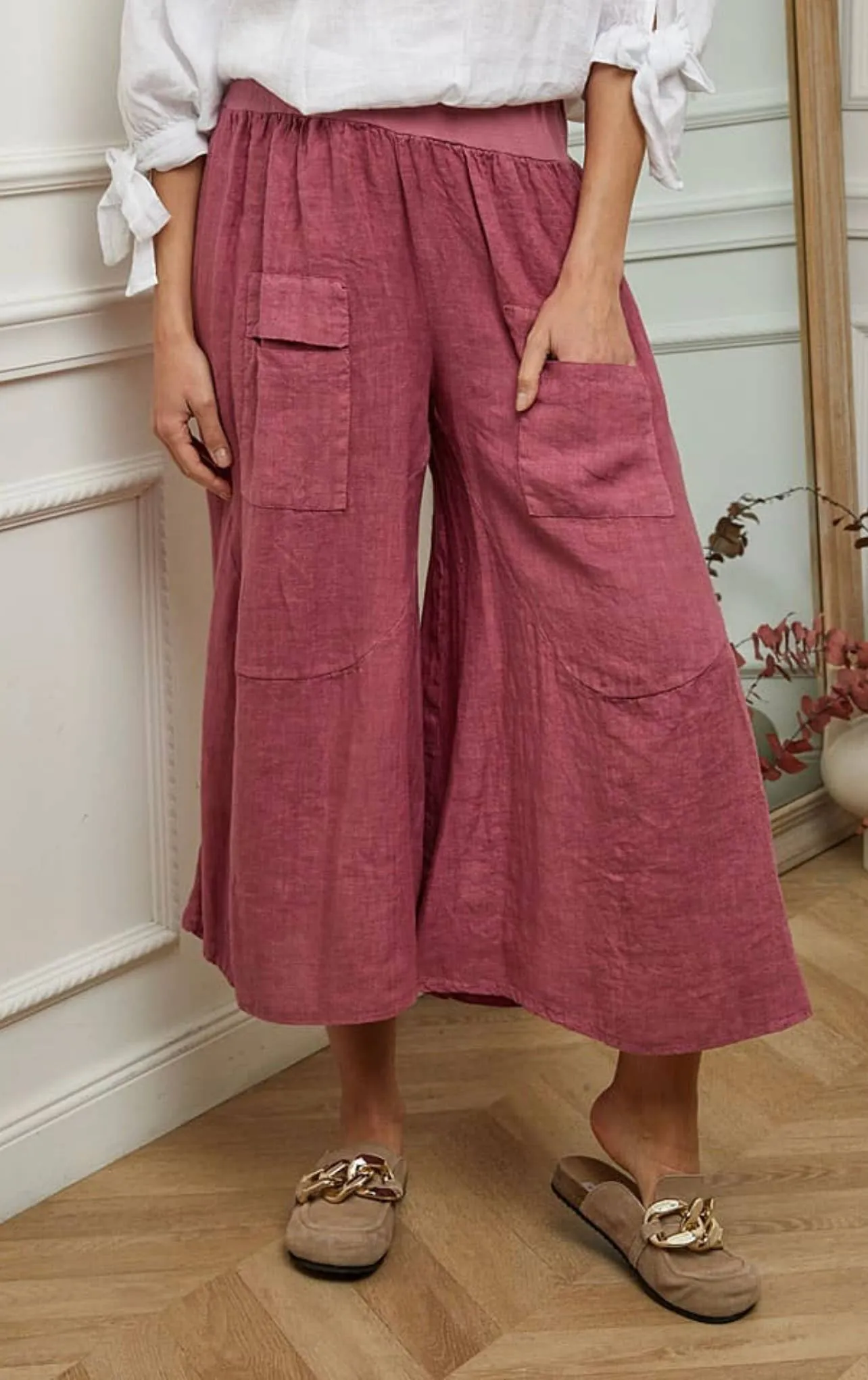 30235 Wide Palazzo Pant in 100% Linen,Women Wear