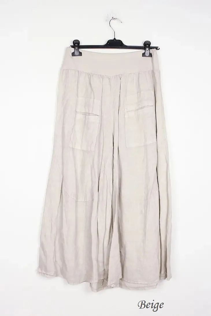 30235 Wide Palazzo Pant in 100% Linen,Women Wear