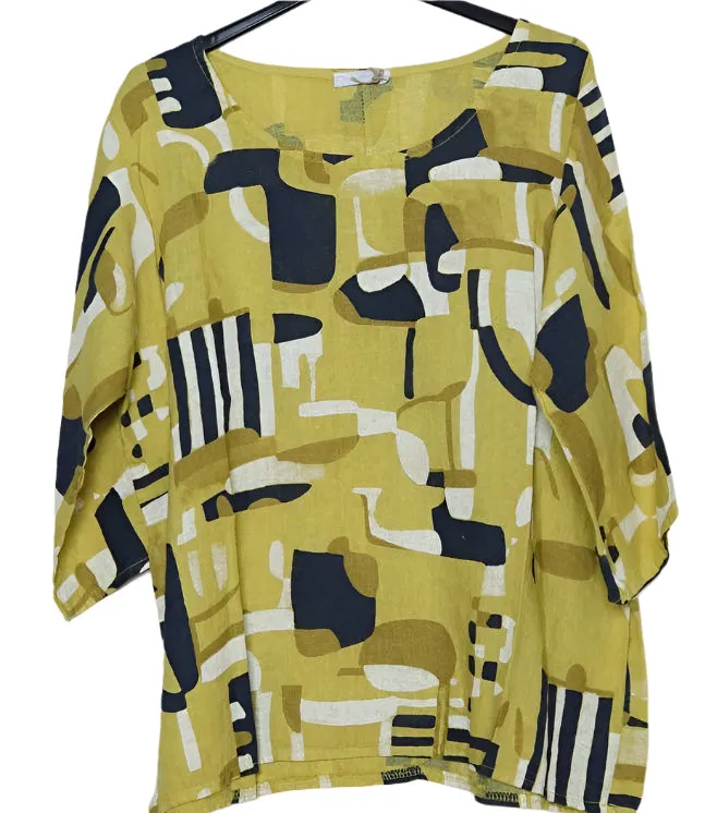 3811 Linen Geo Top,Women Wear