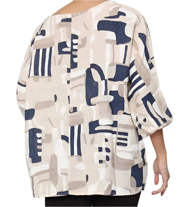 3811 Linen Geo Top,Women Wear