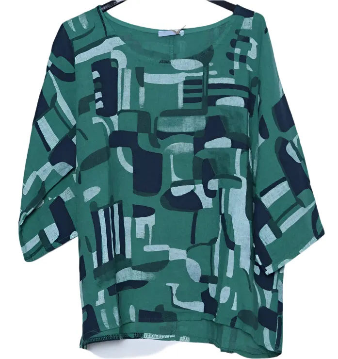 3811 Linen Geo Top,Women Wear