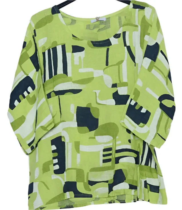 3811 Linen Geo Top,Women Wear