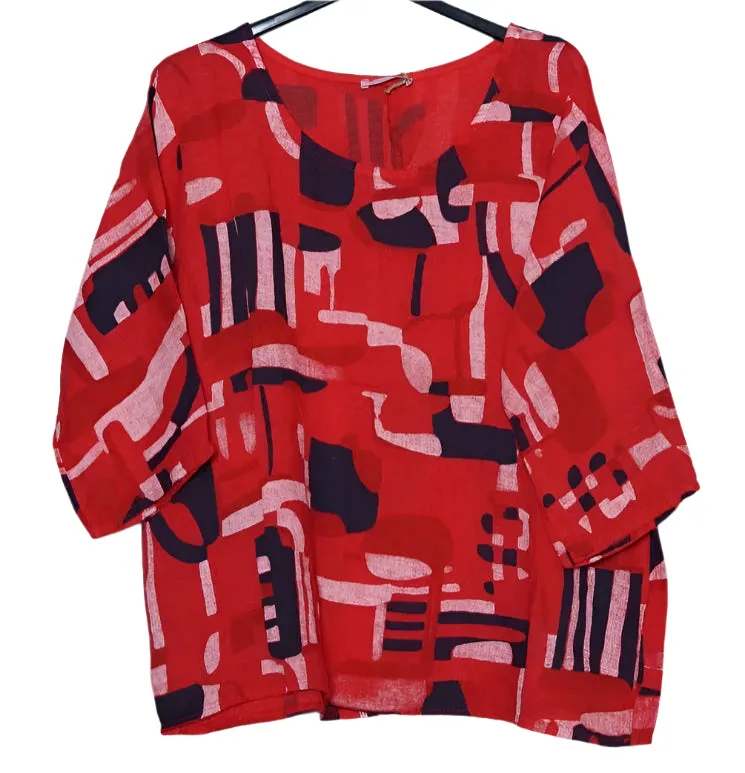 3811 Linen Geo Top,Women Wear