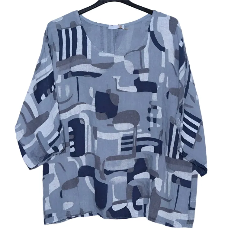 3811 Linen Geo Top,Women Wear