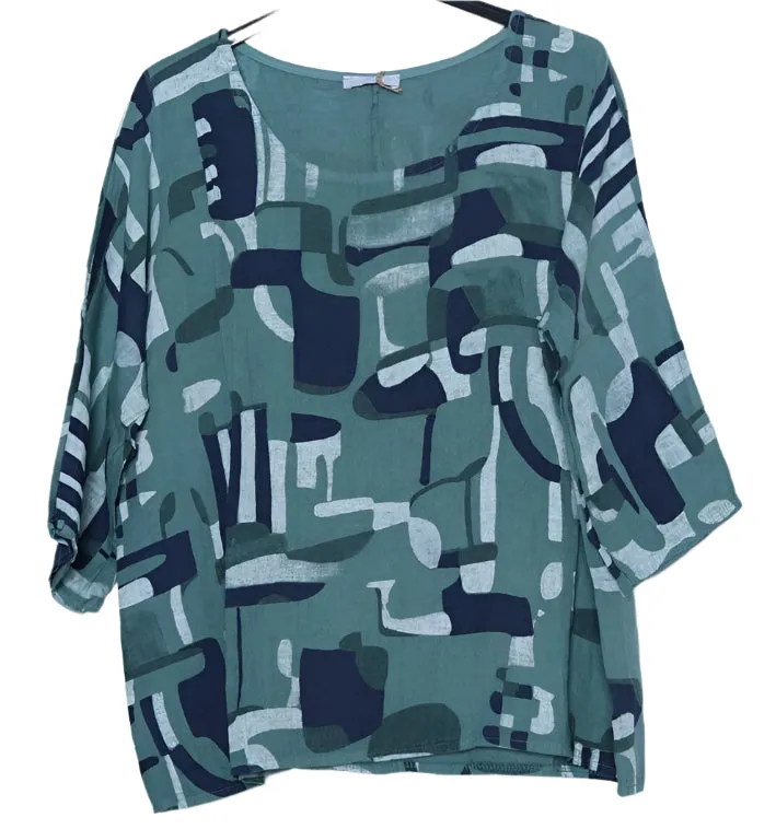 3811 Linen Geo Top,Women Wear