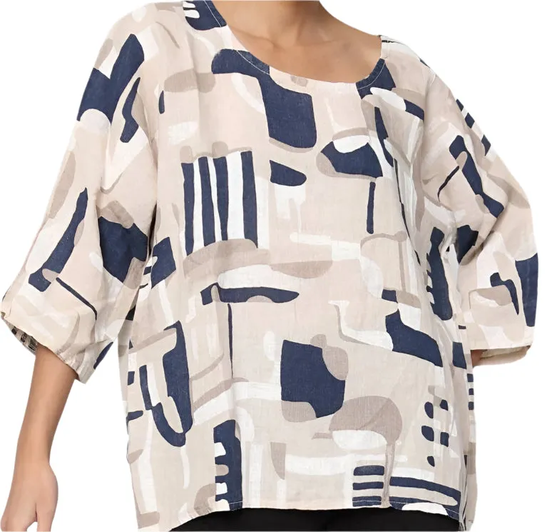 3811 Linen Geo Top,Women Wear