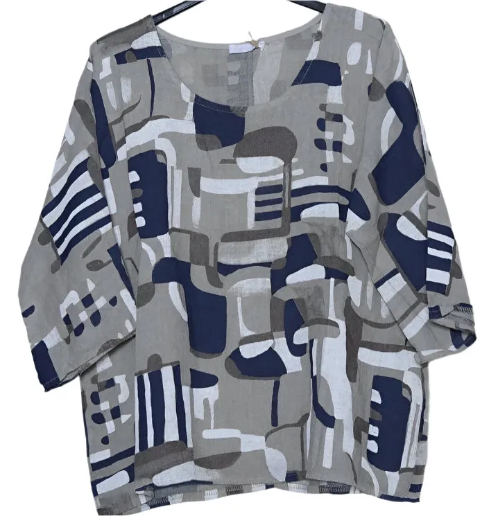 3811 Linen Geo Top,Women Wear