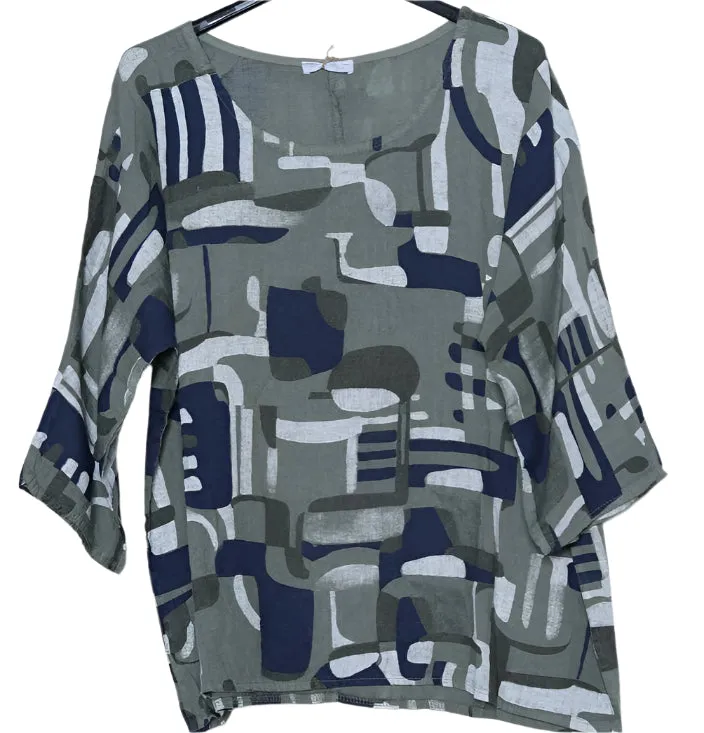 3811 Linen Geo Top,Women Wear