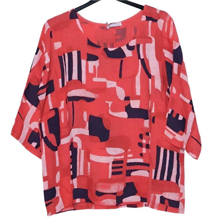3811 Linen Geo Top,Women Wear
