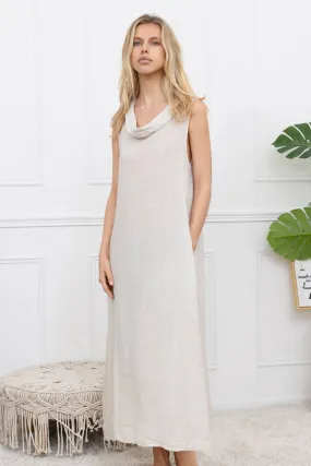72078L Cowl Dress Linen,Women Wear