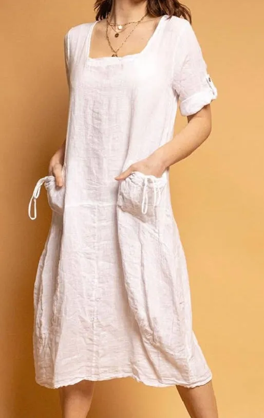 7697 Linen Solid Colette Dress,Women Wear