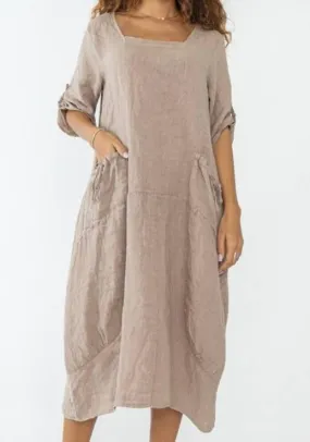 7697 Linen Solid Colette Dress,Women Wear