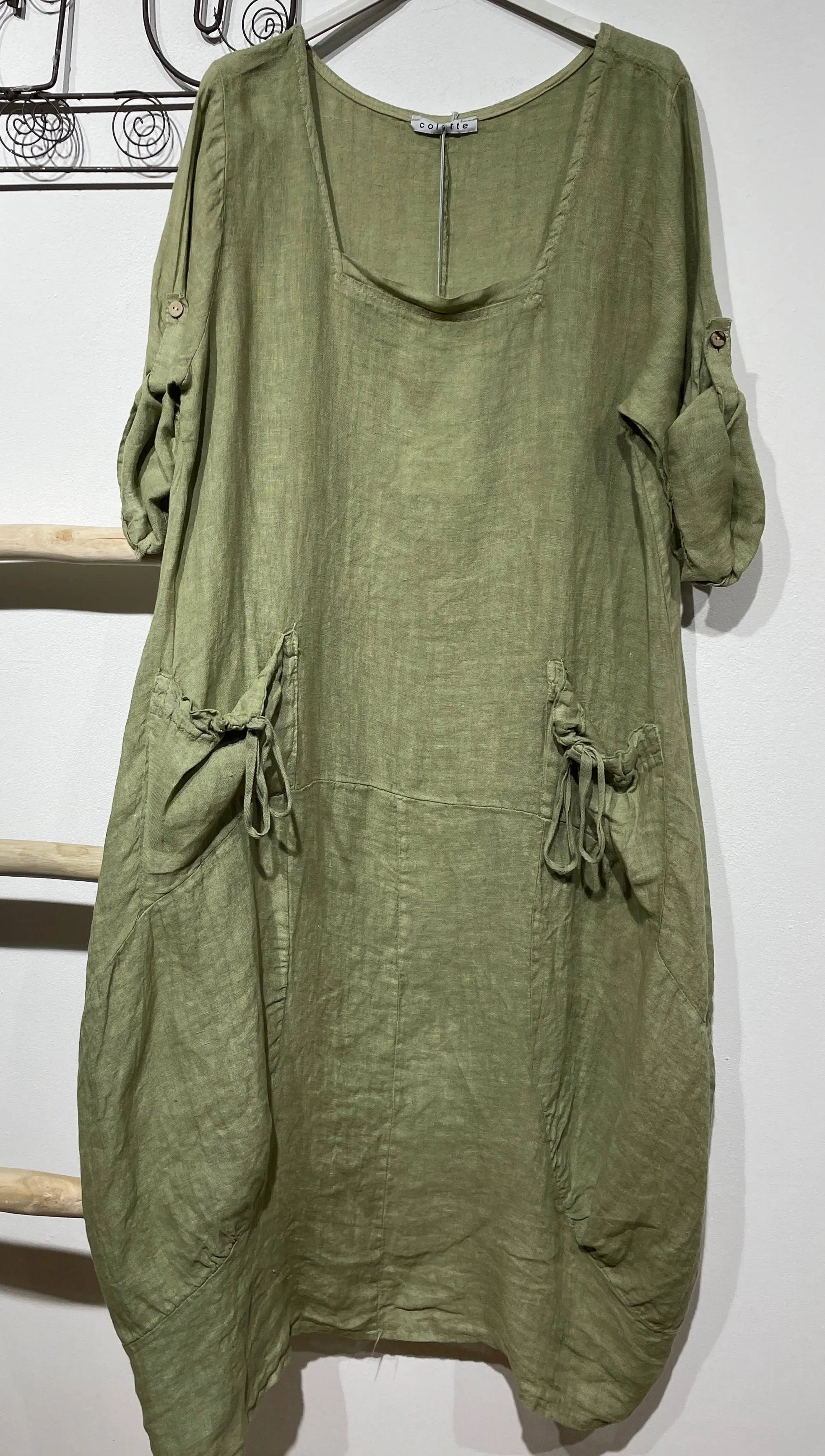 7697 Linen Solid Colette Dress,Women Wear