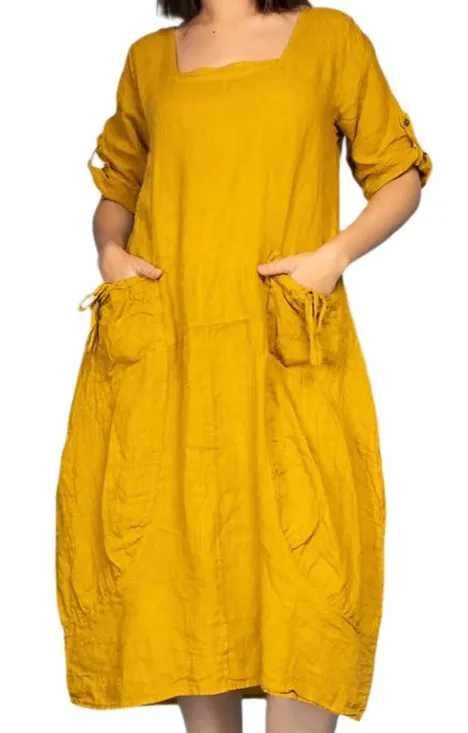 7697 Linen Solid Colette Dress,Women Wear