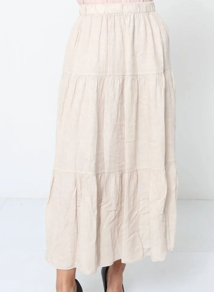 8348 Tiered Linen Skirt,Women Wear