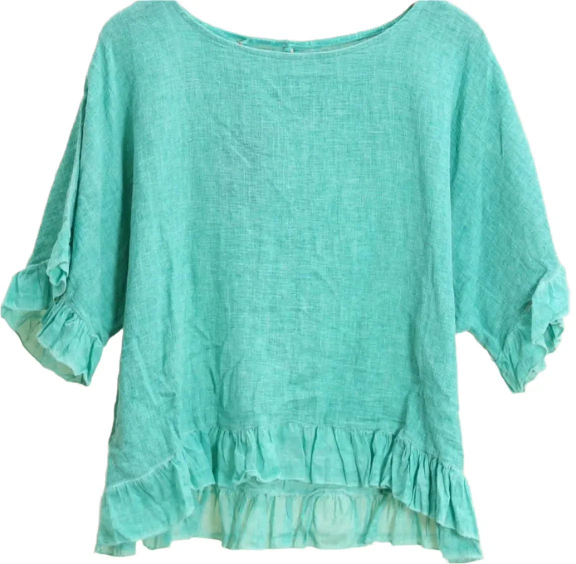 8747 Linen Cotton Blend with Fun Ruffled Details,Women Wear