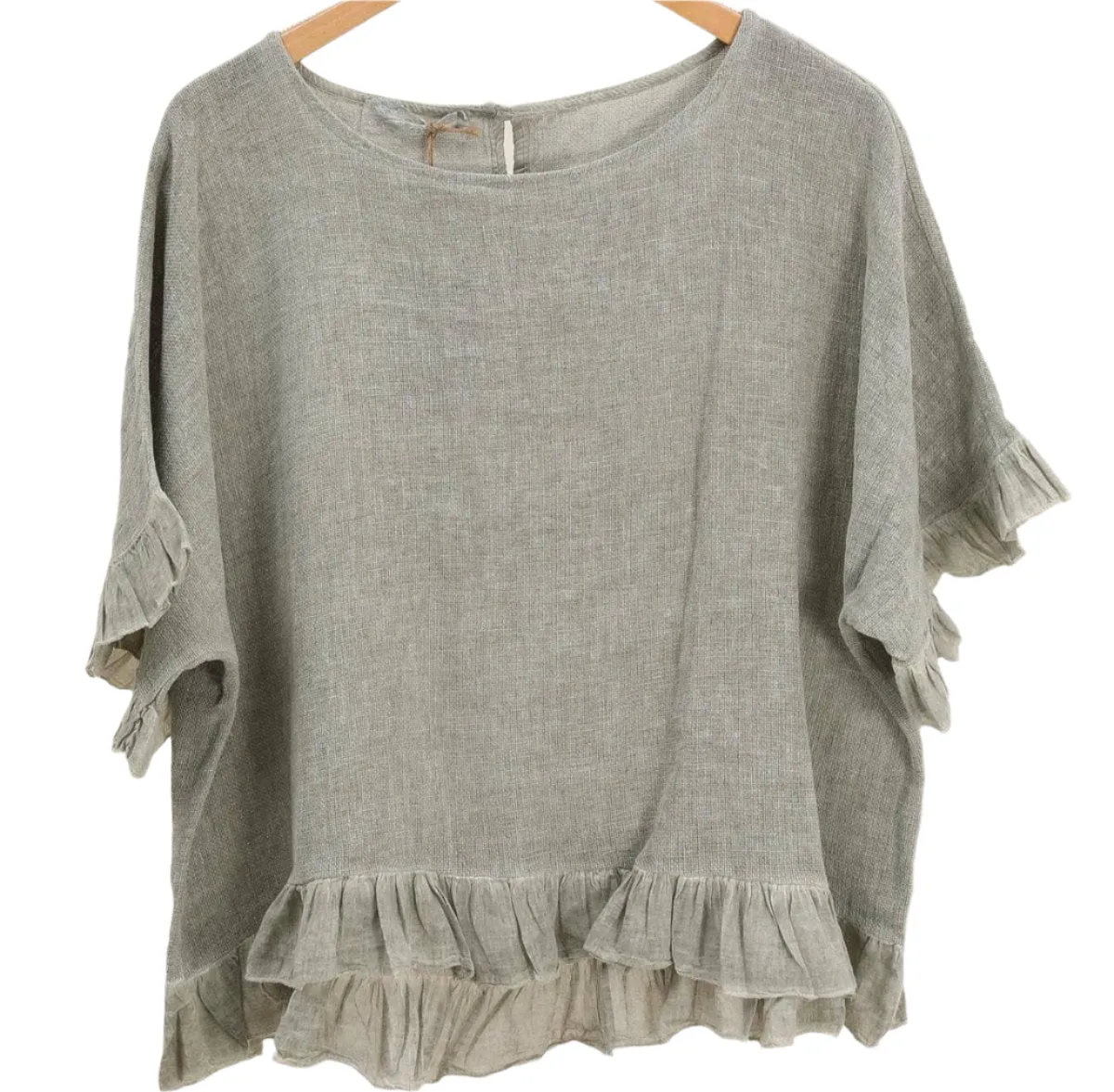 8747 Linen Cotton Blend with Fun Ruffled Details,Women Wear