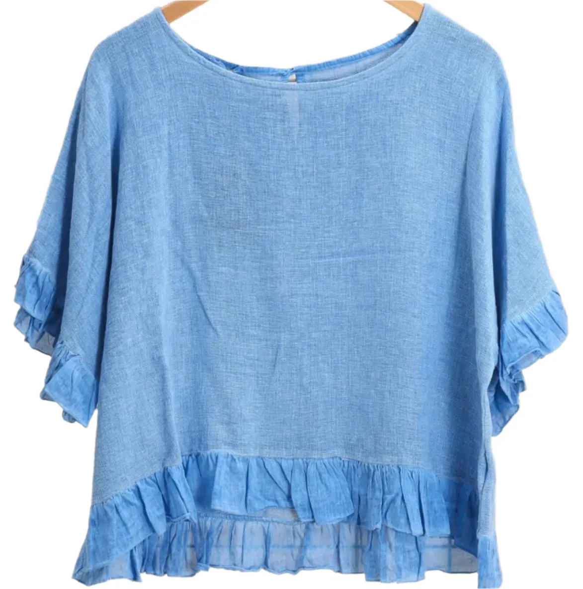 8747 Linen Cotton Blend with Fun Ruffled Details,Women Wear