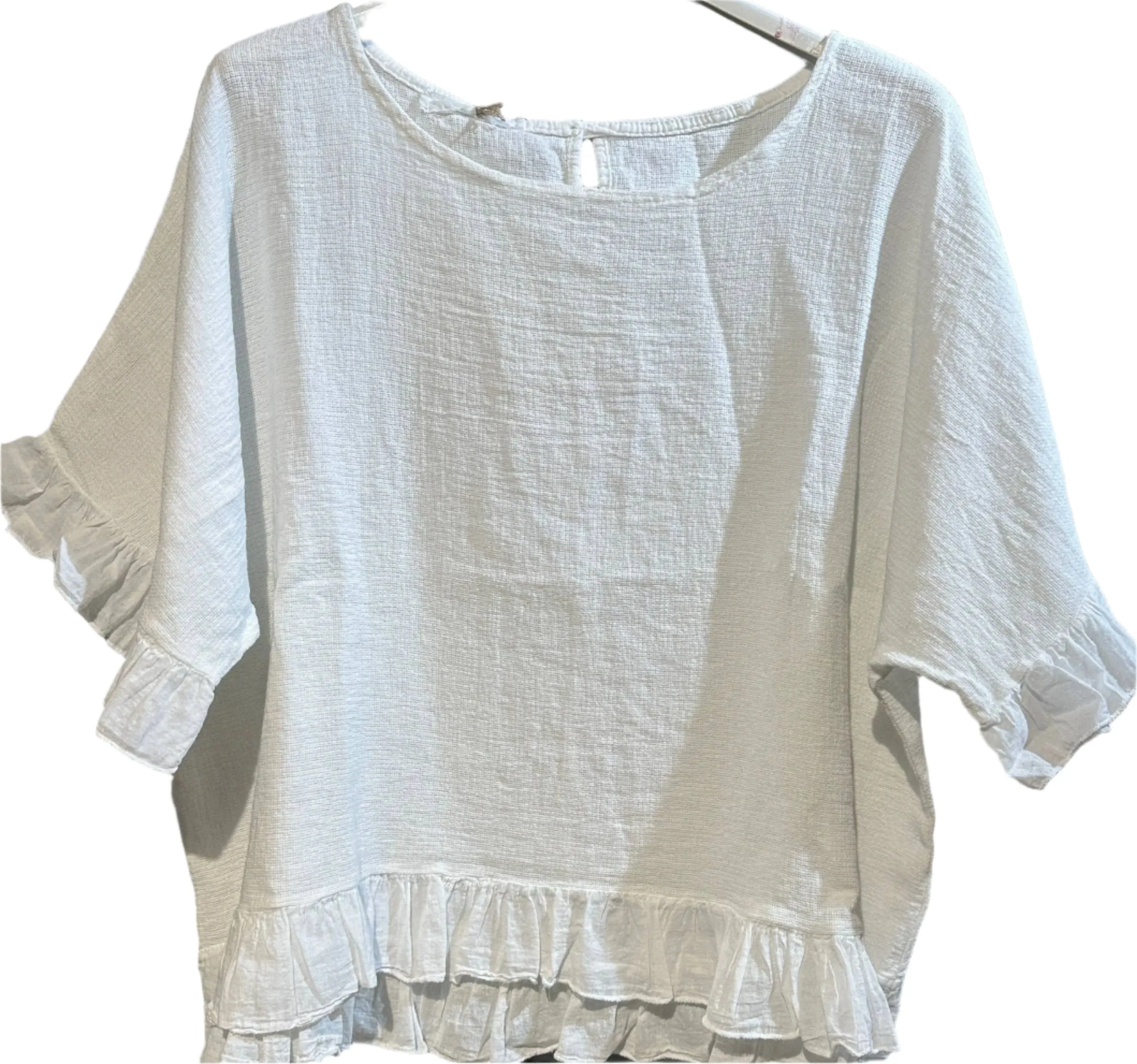 8747 Linen Cotton Blend with Fun Ruffled Details,Women Wear