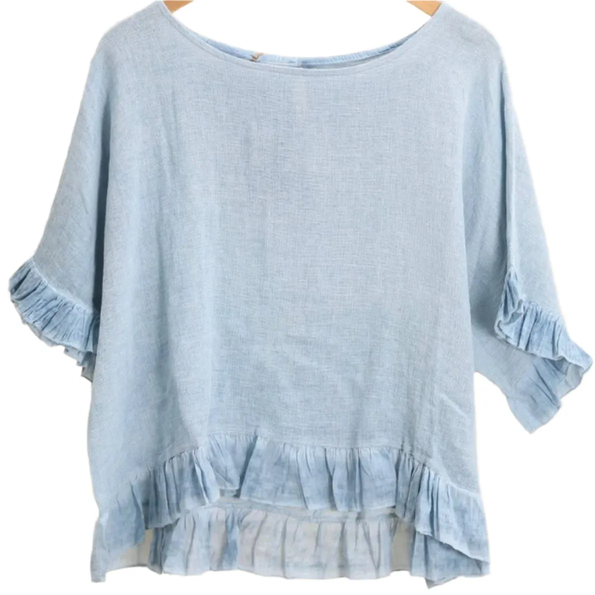 8747 Linen Cotton Blend with Fun Ruffled Details,Women Wear