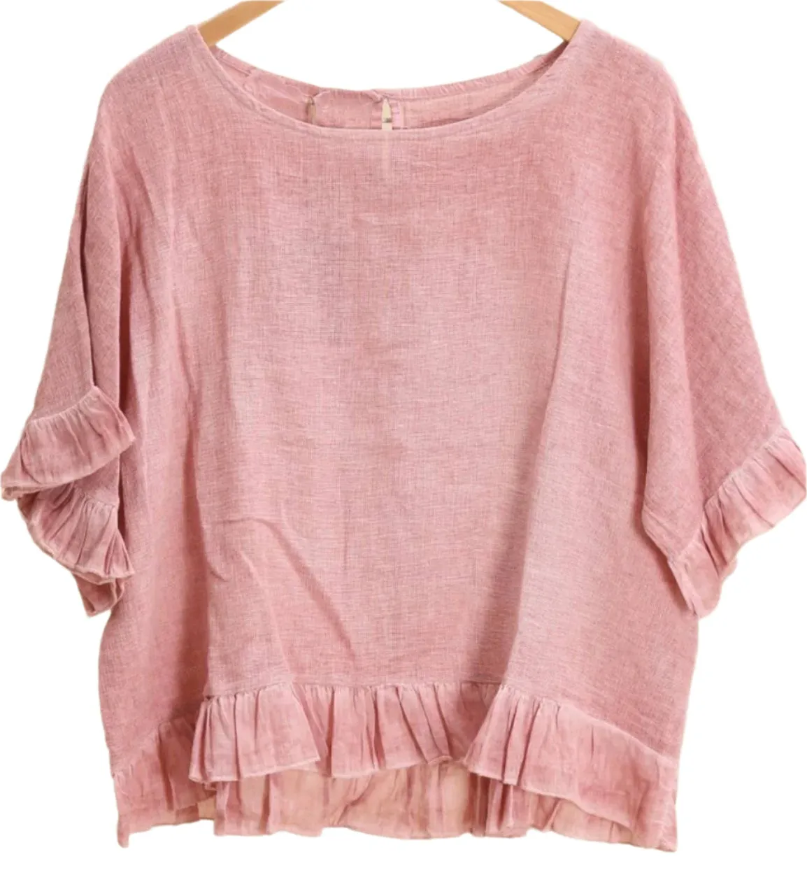 8747 Linen Cotton Blend with Fun Ruffled Details,Women Wear