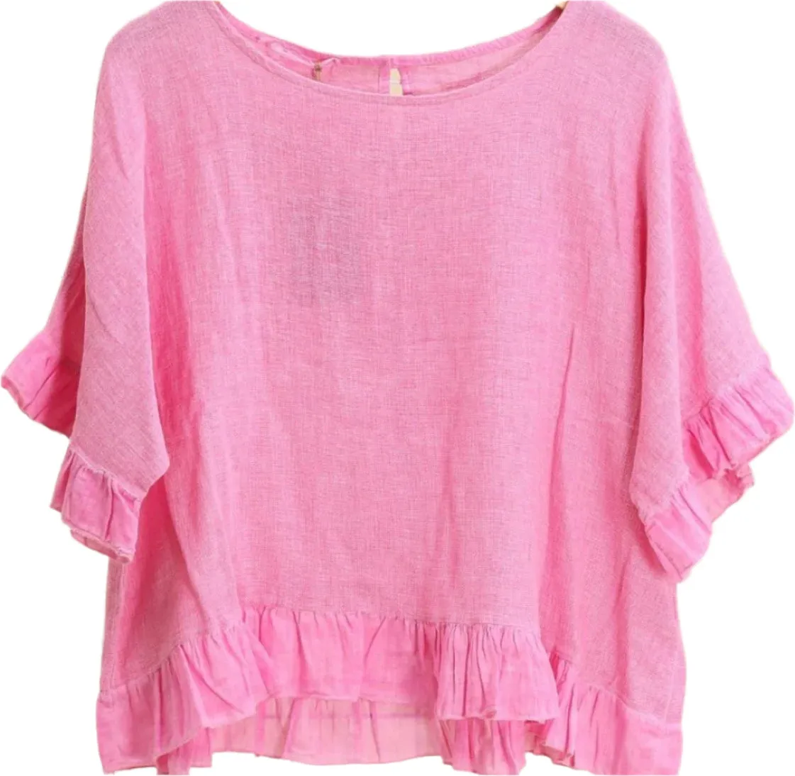 8747 Linen Cotton Blend with Fun Ruffled Details,Women Wear
