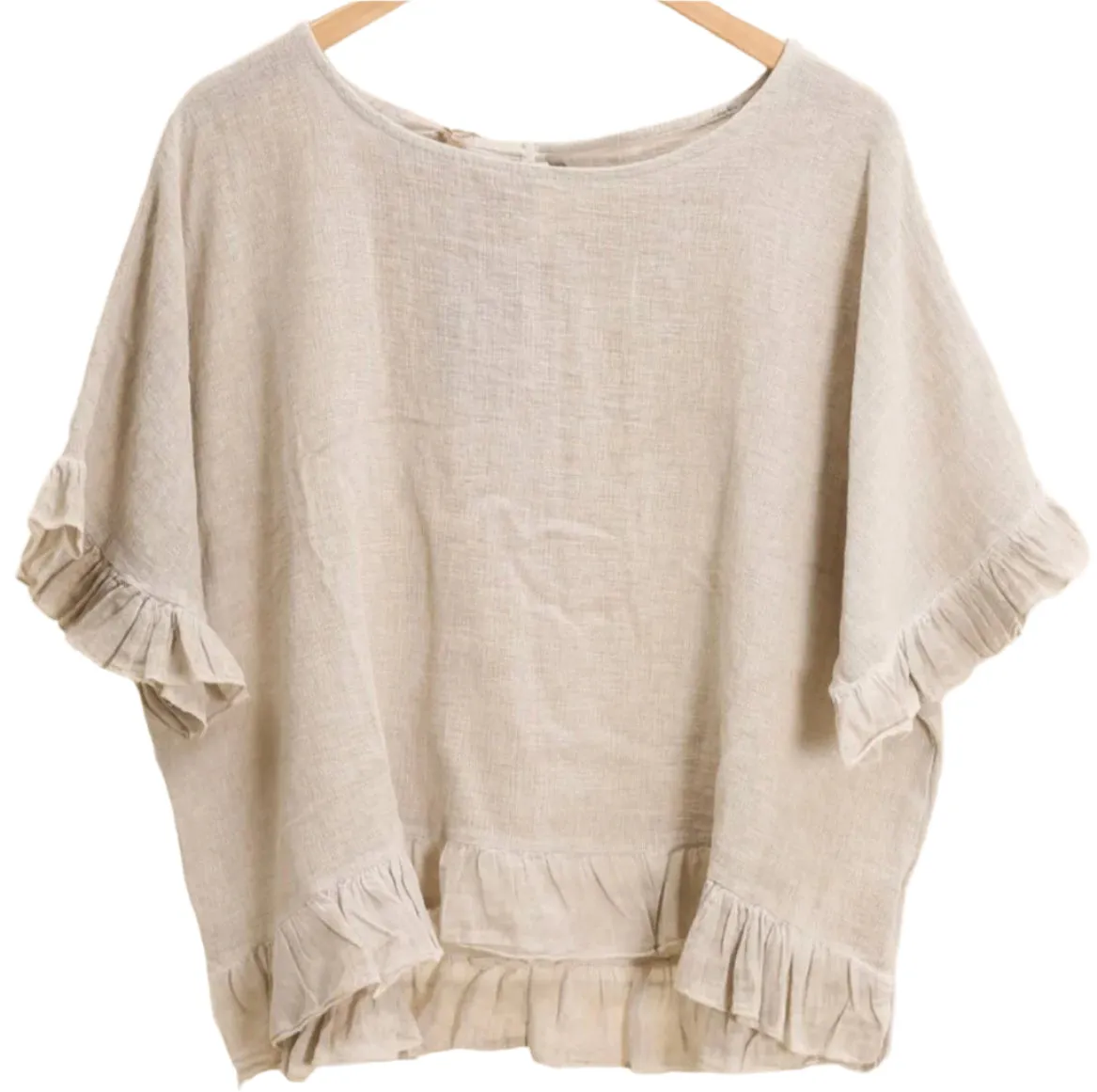 8747 Linen Cotton Blend with Fun Ruffled Details,Women Wear