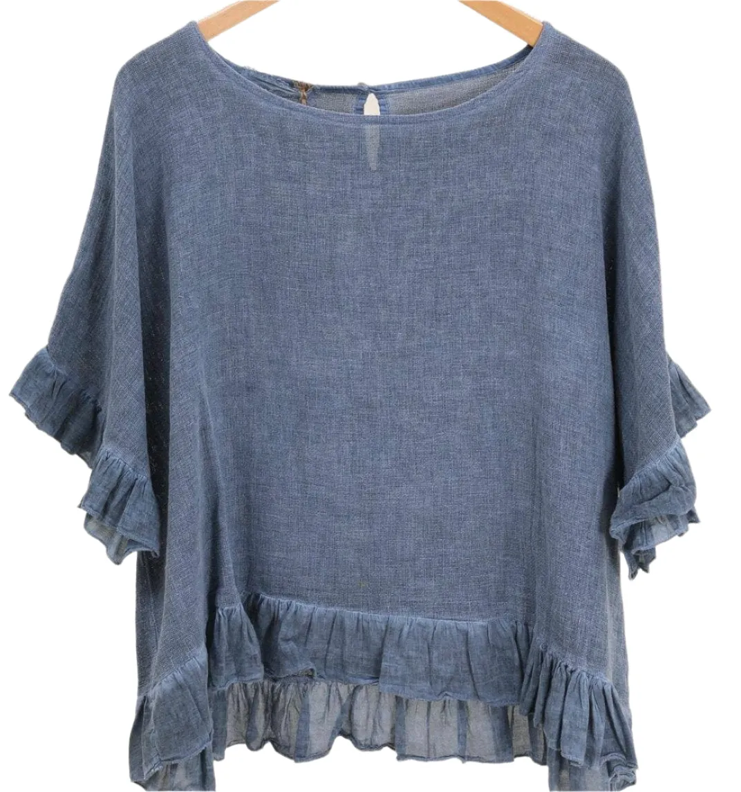 8747 Linen Cotton Blend with Fun Ruffled Details,Women Wear