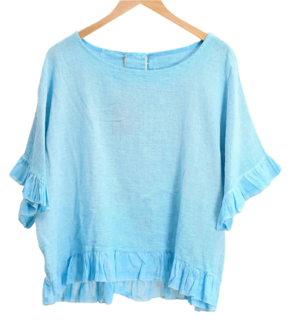 8747 Linen Cotton Blend with Fun Ruffled Details,Women Wear