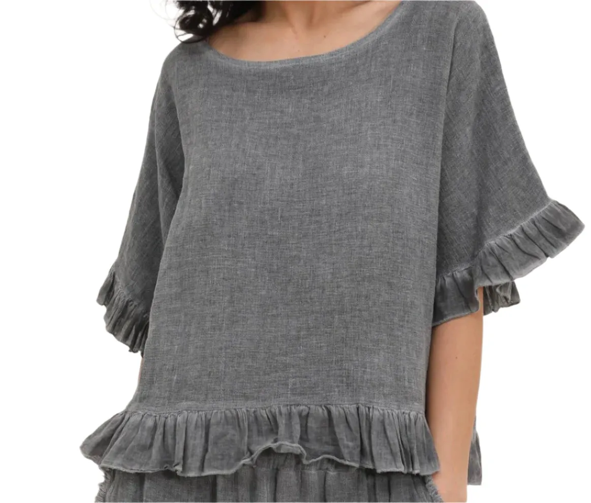 8747 Linen Cotton Blend with Fun Ruffled Details,Women Wear