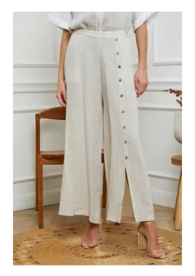 9320 Buttonside Pants 100% Linen,Women Wear