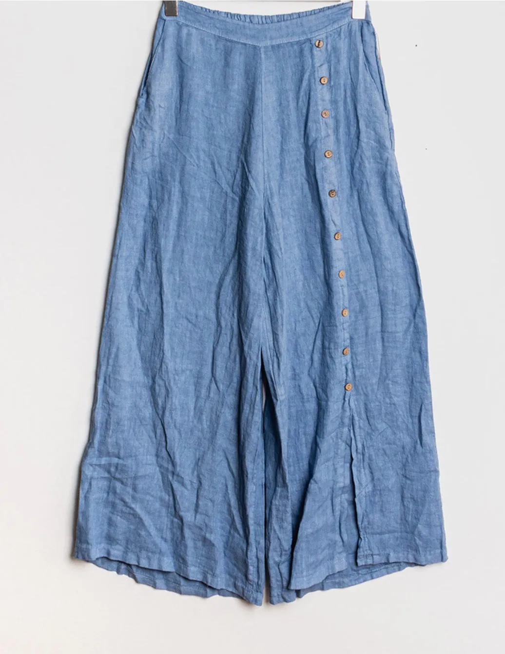 9320 Buttonside Pants 100% Linen,Women Wear