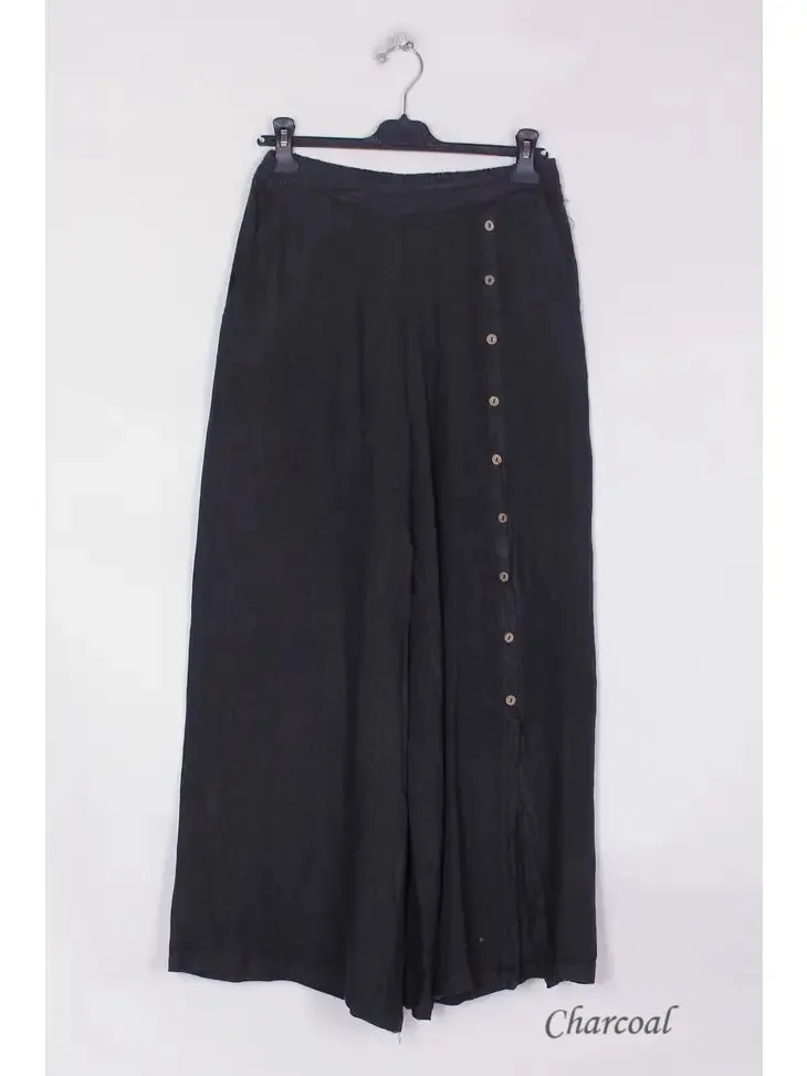 9320 Buttonside Pants 100% Linen,Women Wear